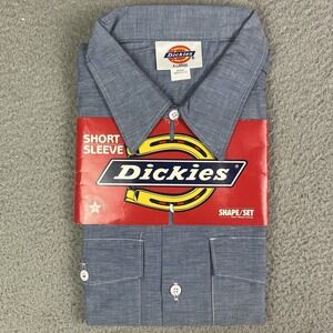 Vintage Dickies Work Shirt Mens XL Blue Short Sleeve Button Up Made in USA 70s